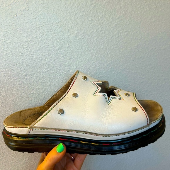 vintage Dr Marten Star Cut Out Studded Slides Made In England RAINBOW STITCHING - Picture 11 of 17